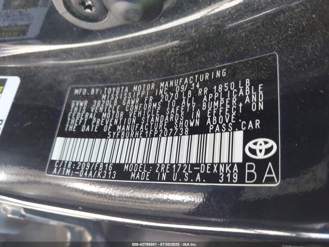 5YFBURHE1FP207738 Toyota 2zr-fe