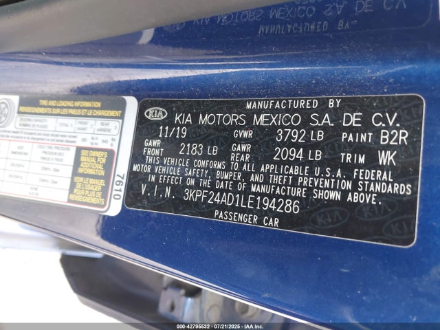 3KPF24AD1LE194286 KIA mpi nu