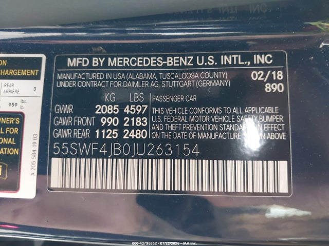 55SWF4JB0JU263154 Mercedes-Benz m274
