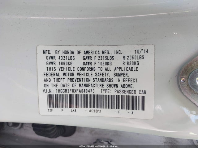 1HGCR2F8XFA040473 Honda k24w1