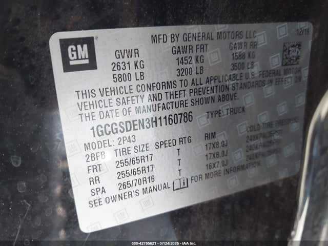 1GCGSDEN3H1160786 Chevrolet lg2 - di: direct injection, vvt: variable valve timing, alum, var2, gen2