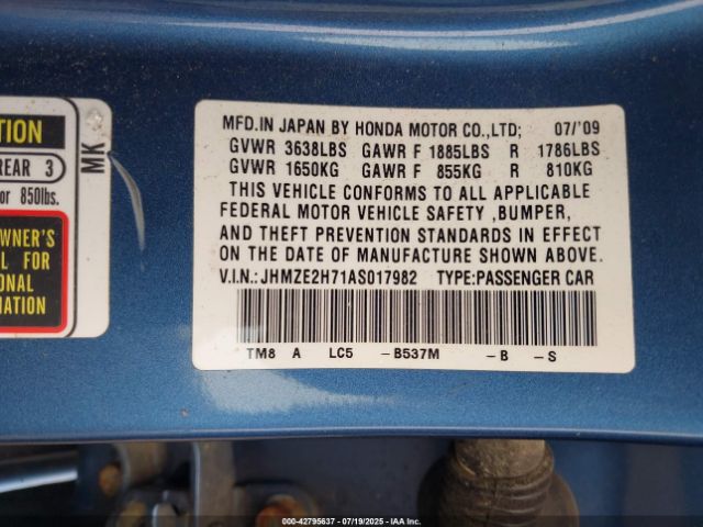 2010 HONDA INSIGHT JHMZE2H71AS017982 Photo 8