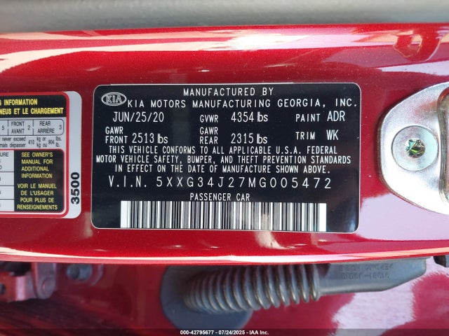 5XXG34J27MG005472 KIA t-gdi gamma ii