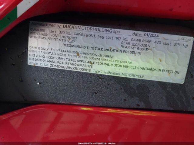 2024 DUCATI PANIGALE ZDMDAGWWXRB009118 Photo 9