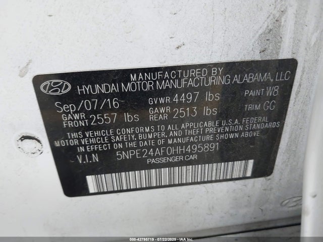 5NPE24AF0HH495891 Hyundai 2017