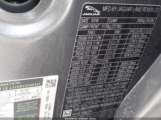 Jaguar aj20 2019 SADCJ2FX2KA358373 Image 9