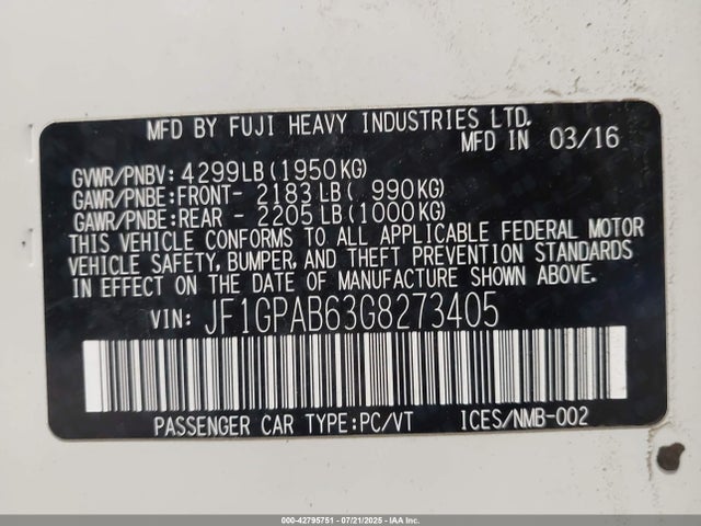 Subaru 2.0l na 2016 JF1GPAB63G8273405 Image 9