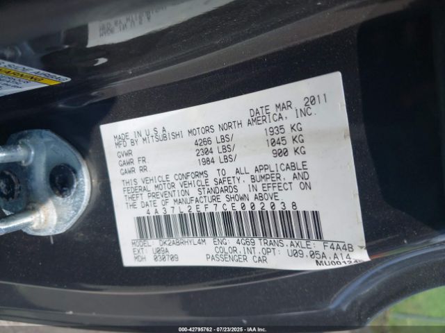 2012 MITSUBISHI ECLIPSE SPYDER 4A37L2EF7CE002038 Photo 8