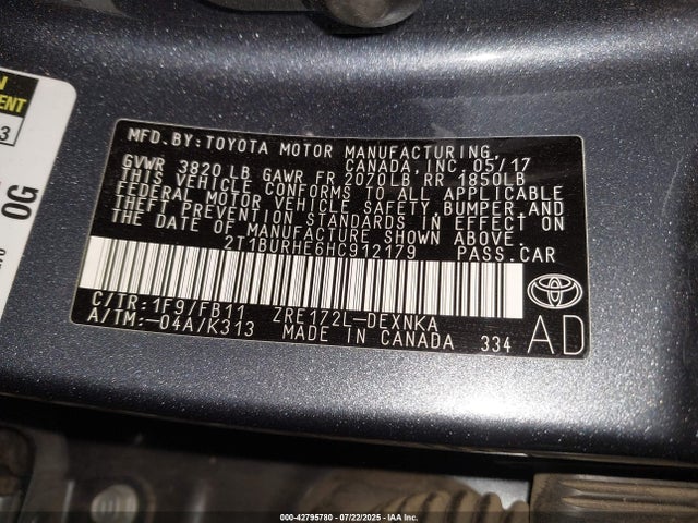 2T1BURHE6HC912179 Toyota 2zr-fe