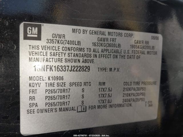 2007 CHEVROLET SUBURBAN 1500 1GNFK16337J222829 Photo 8