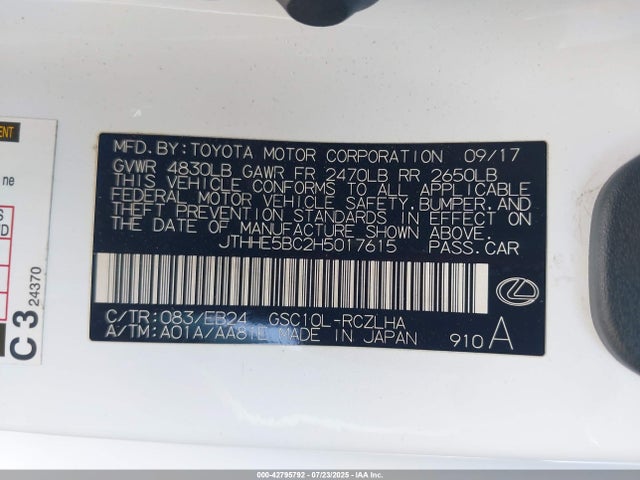Lexus 2gr-fse 2017 JTHHE5BC2H5017615 Image 9