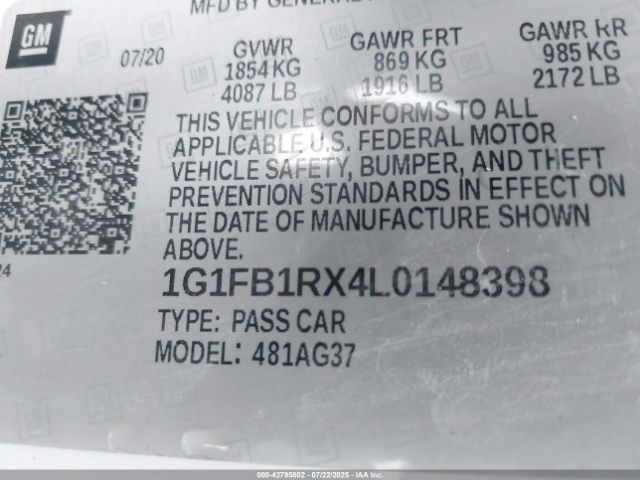 2020 CHEVROLET CAMARO 1G1FB1RX4L0148398 Photo 8