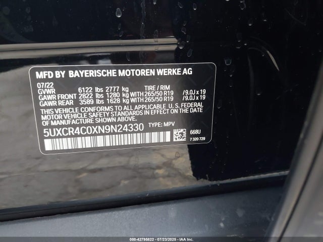 5UXCR4C0XN9N24330 BMW 2022