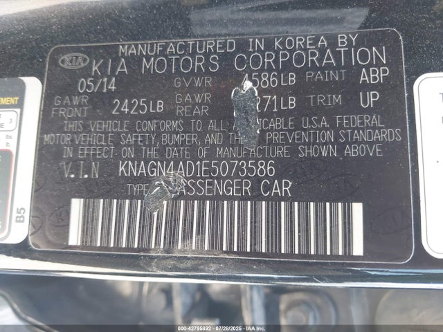 KNAGN4AD1E5073586 KIA dohc mpi theta ii