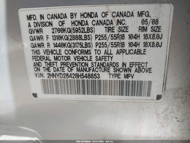 2008 ACURA MDX 2HNYD28428H548853 Photo 8