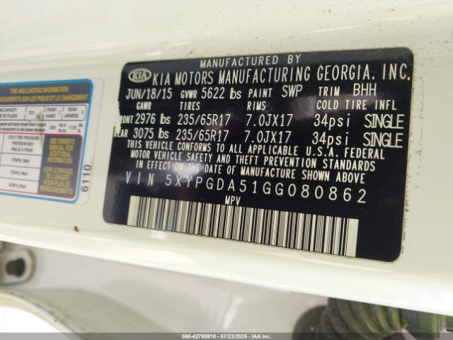 2016 KIA SORENTO 5XYPGDA51GG080862 Photo 8