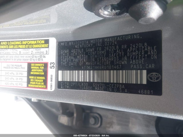 4T1KZ1AK6RU101467 Toyota 2gr-fks