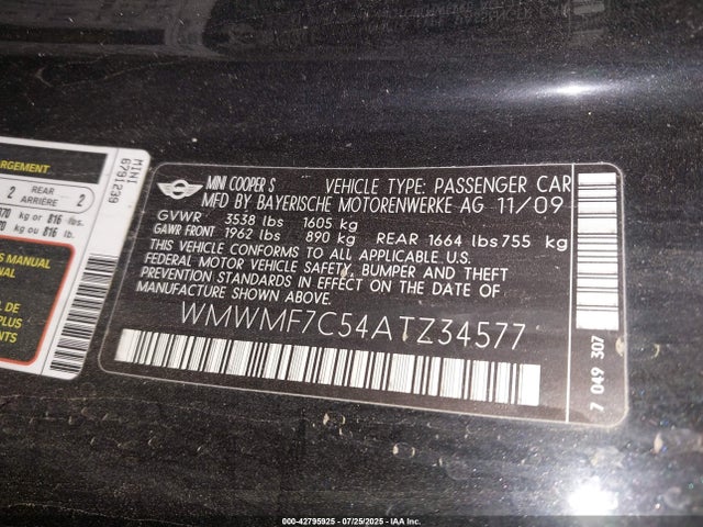 2010 MINI COOPER S WMWMF7C54ATZ34577 Photo 8