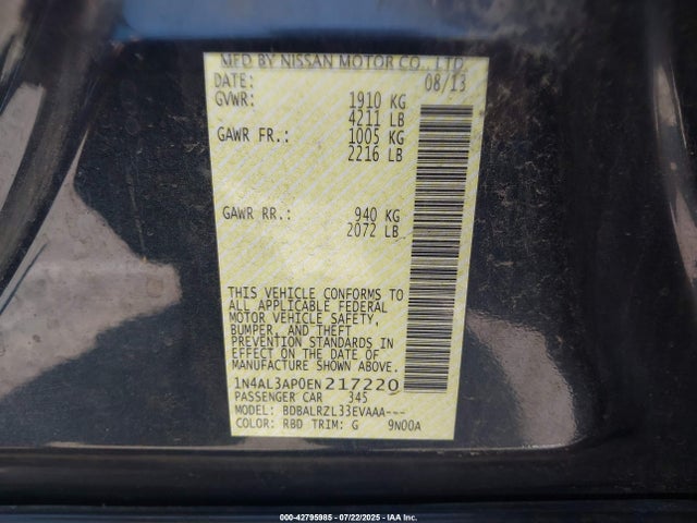 1N4AL3AP0EN217220 Nissan 2014