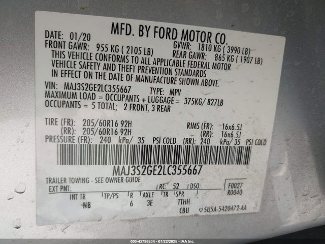 MAJ3S2GE2LC355667 Ford 2020