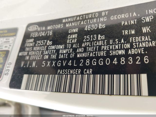 2016 KIA OPTIMA 5XXGV4L28GG048326 Photo 8