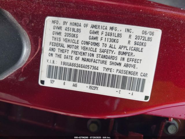2006 ACURA TL 19UUA66246A057364 Photo 8
