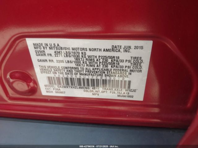 2015 MITSUBISHI OUTLANDER SPORT 4A4AR4AU1FE039610 Photo 8