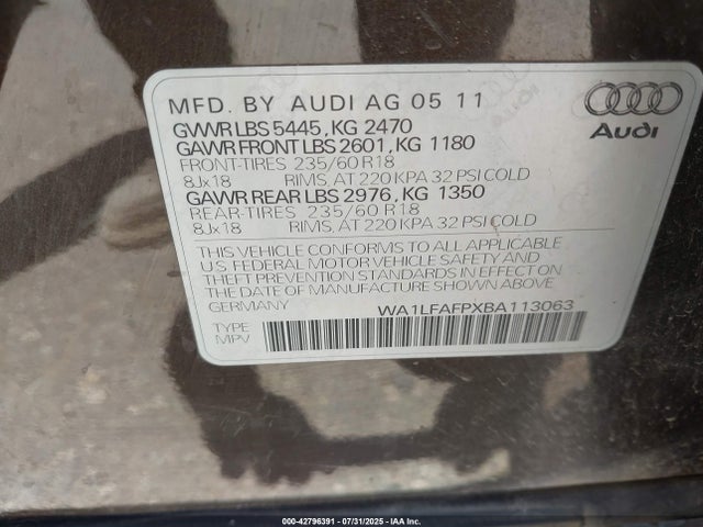 2011 AUDI Q5 WA1LFAFPXBA113063 Photo 8