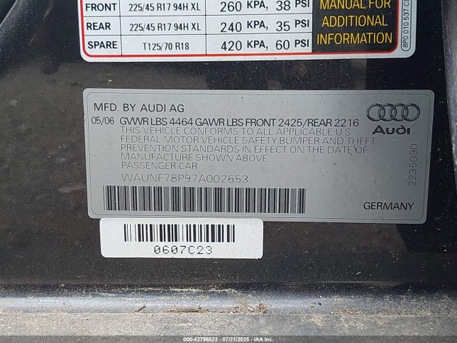 2007 AUDI A3 WAUNF78P97A002653 Photo 8