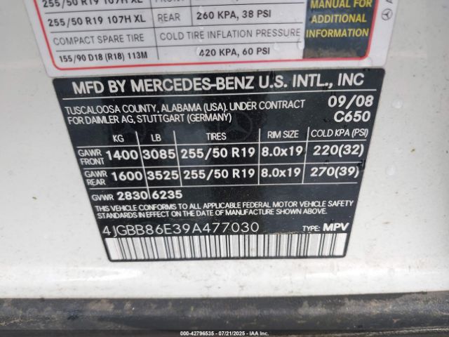 2009 MERCEDES-BENZ ML 350 4JGBB86E39A477030 Photo 8