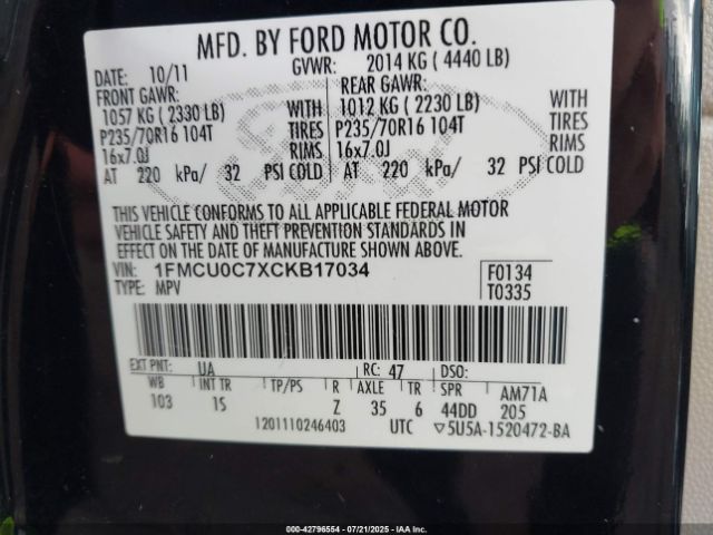 2012 FORD ESCAPE 1FMCU0C7XCKB17034 Photo 8