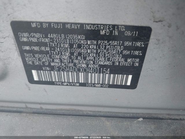 2012 SUBARU FORESTER JF2SHADCXCH401154 Photo 8