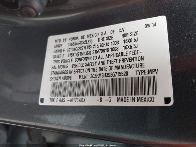 Aukcja sprzedaży 2014 Honda Cr-v Lx, vin: 3CZRM3H39EG715528, numer aukcji: 42796563