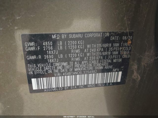 2020 SUBARU OUTBACK 4S4BTANC6L3254982 Photo 8