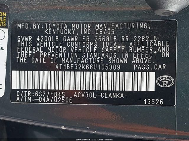2006 TOYOTA CAMRY 4T1BE32K66U105309 Photo 8