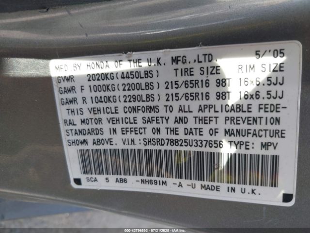 2005 HONDA CR-V SHSRD78825U337656 Photo 8