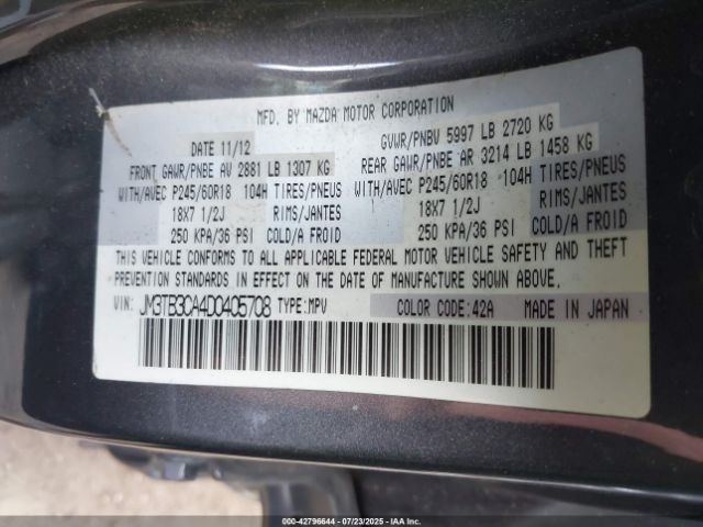 2013 MAZDA CX-9 JM3TB3CA4D0405708 Photo 8