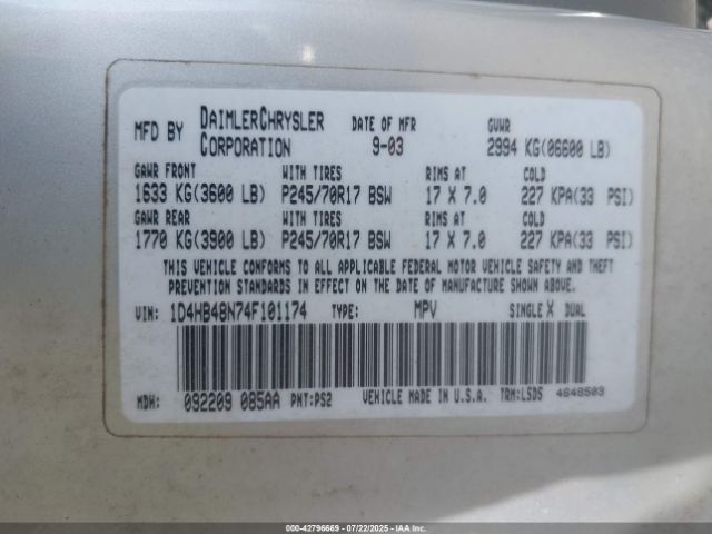 2004 DODGE DURANGO 1D4HB48N74F101174 Photo 8