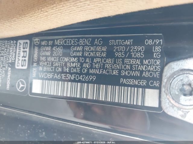 1992 MERCEDES-BENZ 300 WDBFA61E3NF042699 Photo 8