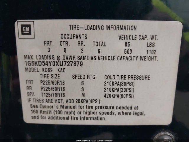 1999 CADILLAC DEVILLE 1G6KD54Y0XU727879 Photo 8