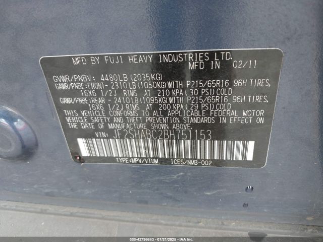 2011 SUBARU FORESTER JF2SHABC2BH751153 Photo 8