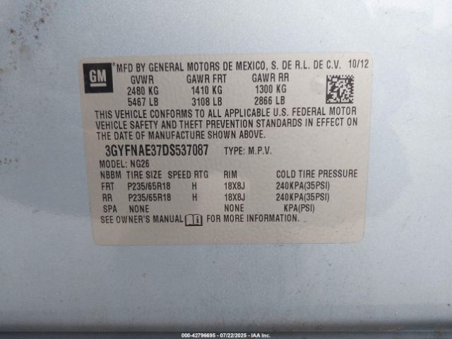 2013 CADILLAC SRX 3GYFNAE37DS537087 Photo 8