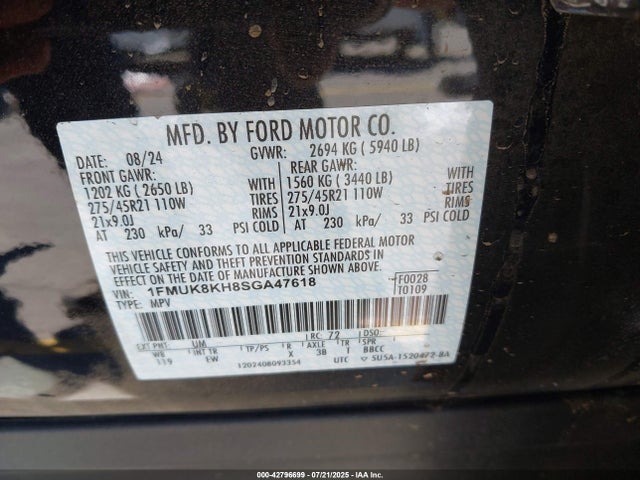 1FMUK8KH8SGA47618 Ford tivct