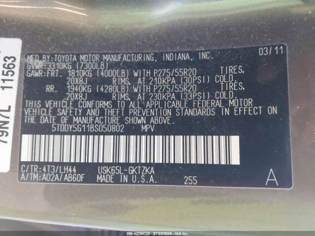 2011 TOYOTA SEQUOIA 5TDDY5G11BS050802 Photo 8