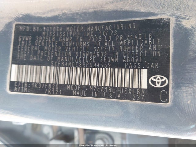 Toyota m20a-fks 2024 5YFB4MDE8RP094559 Image 9