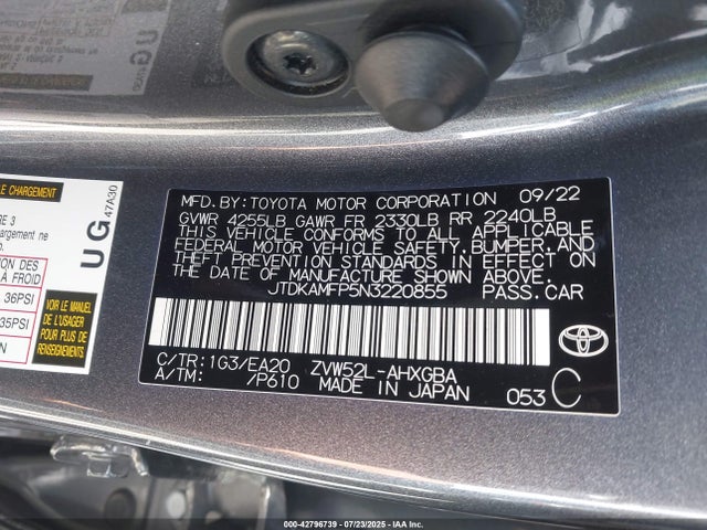 JTDKAMFP5N3220855 Toyota 2zr-fxe, 1nm+1sm
