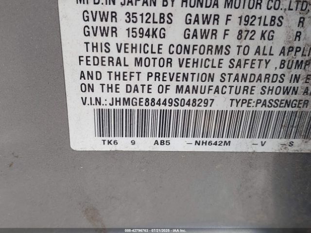 2009 HONDA FIT JHMGE88449S048297 Photo 8