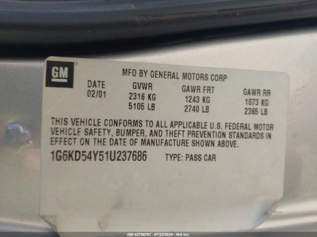 2001 CADILLAC DEVILLE 1G6KD54Y51U237686 Photo 8