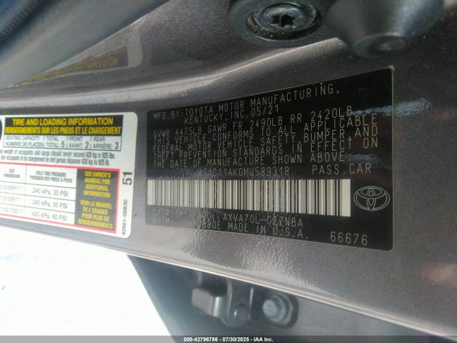 4T1C11AK0MU589318 Toyota a25a-fks