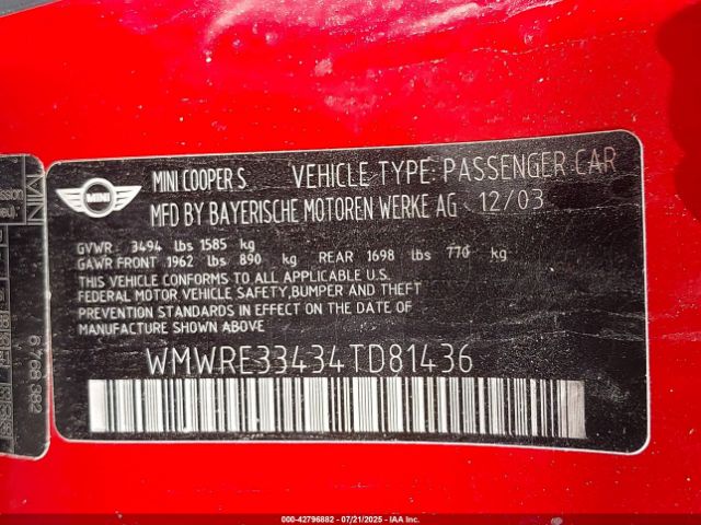 2004 MINI COOPER S WMWRE33434TD81436 Photo 8
